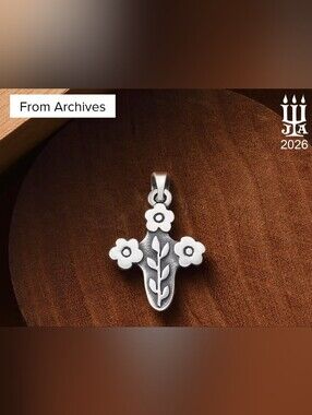 🆕James Avery Rare "DeDe's" Silver Floral  Cross Pendant
